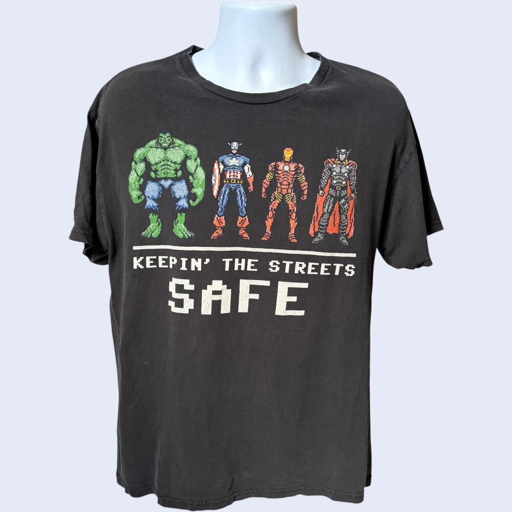 Marvel L Avengers Keepin The Streets Safe Pixel Graphic Tee Black